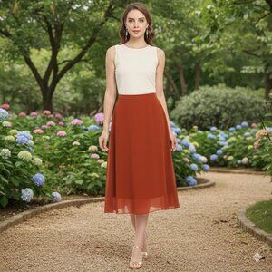 Burnt Orange Midi Chiffon Skirt